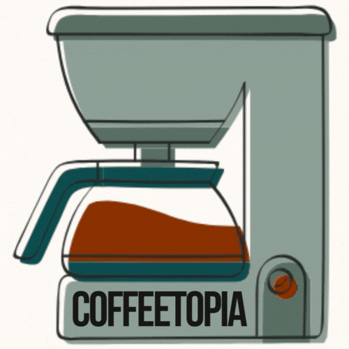 COFFEETOPIA logo showcasing a hand holding a hot cup of coffee